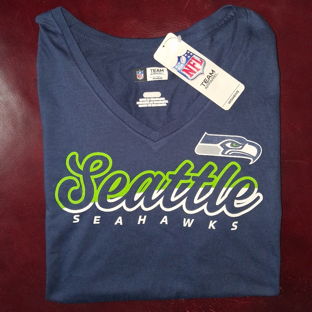 Seattle Seahawks Women's Navy V-Neck T-Shirt Size Small, Medium, XL